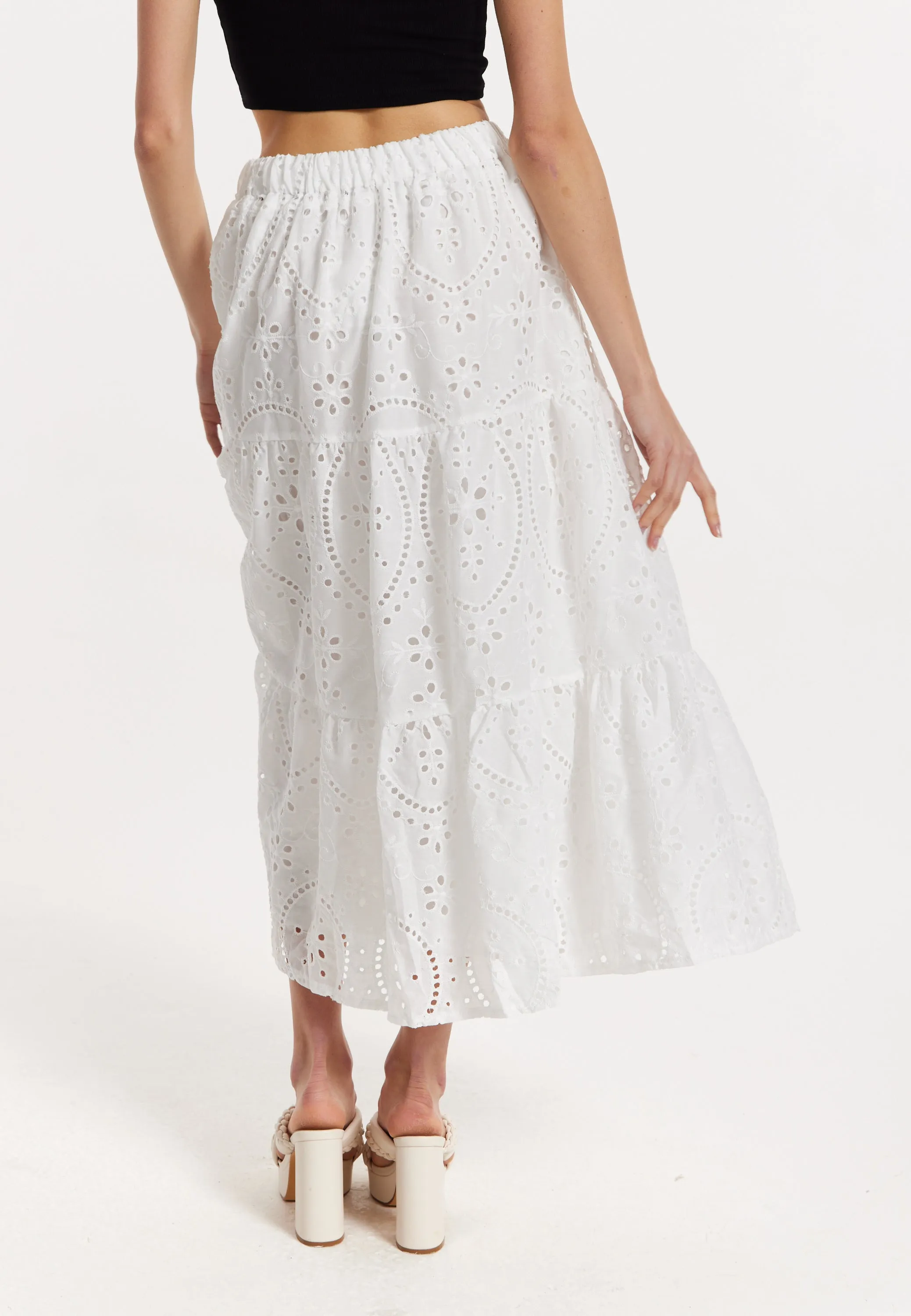 White Embroidered Lace Maxi Skirt