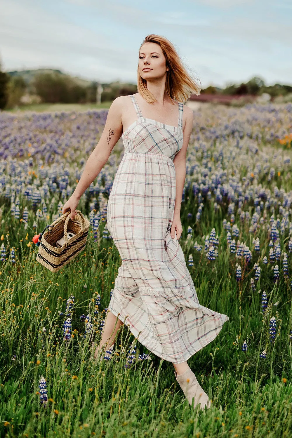 Yarn-Dye Rainbow Plaid Sleeveless Maxi Dress