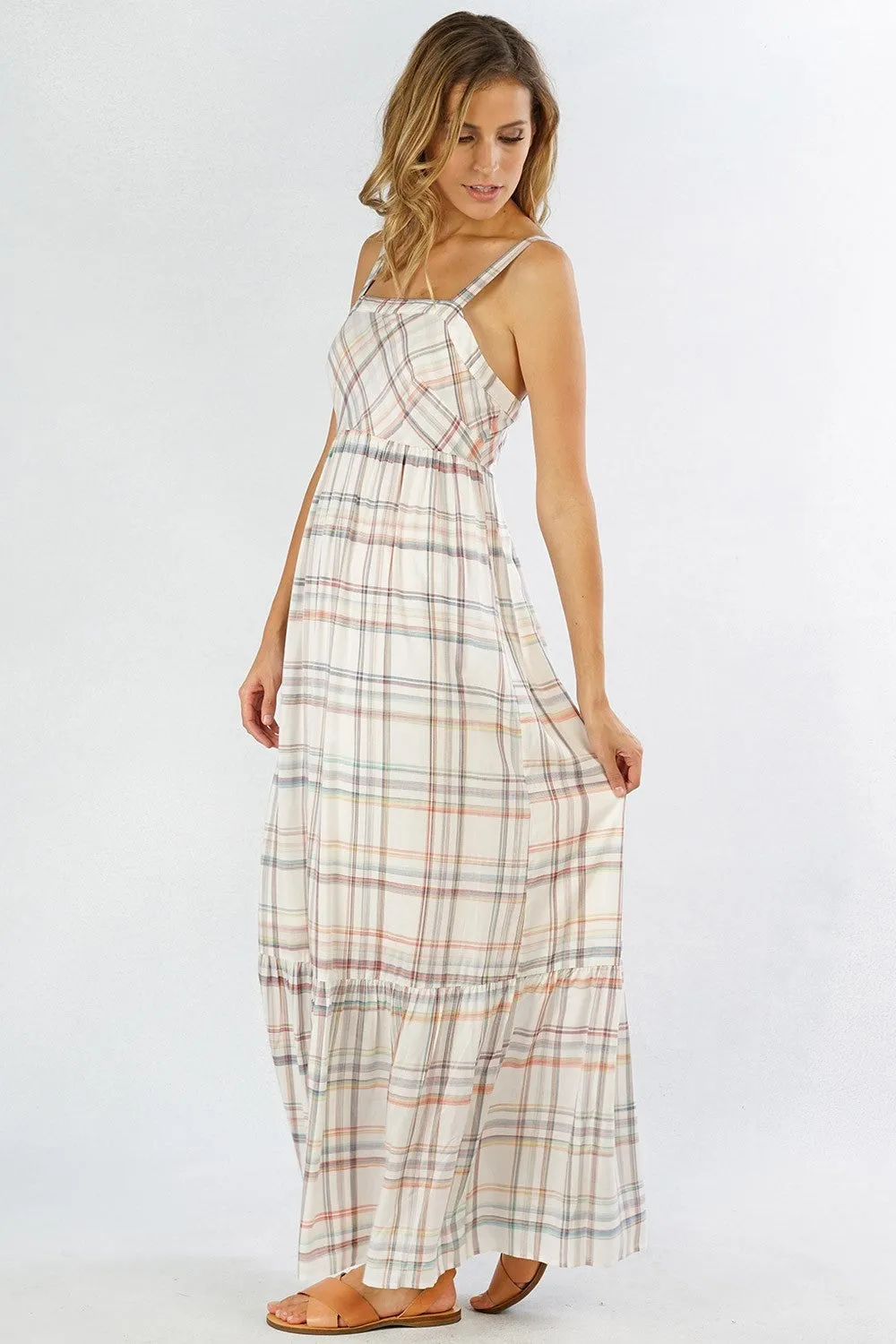 Yarn-Dye Rainbow Plaid Sleeveless Maxi Dress