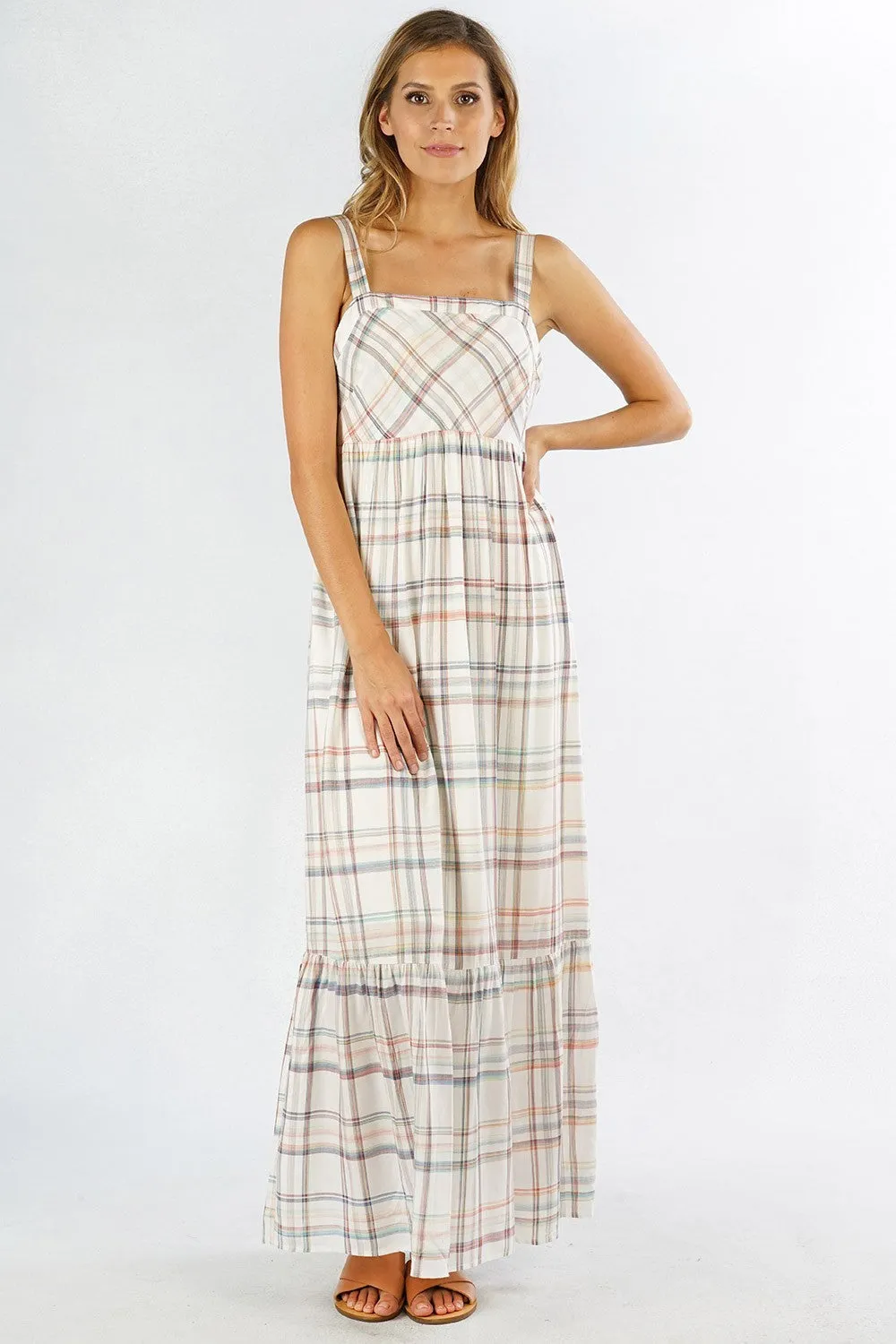 Yarn-Dye Rainbow Plaid Sleeveless Maxi Dress
