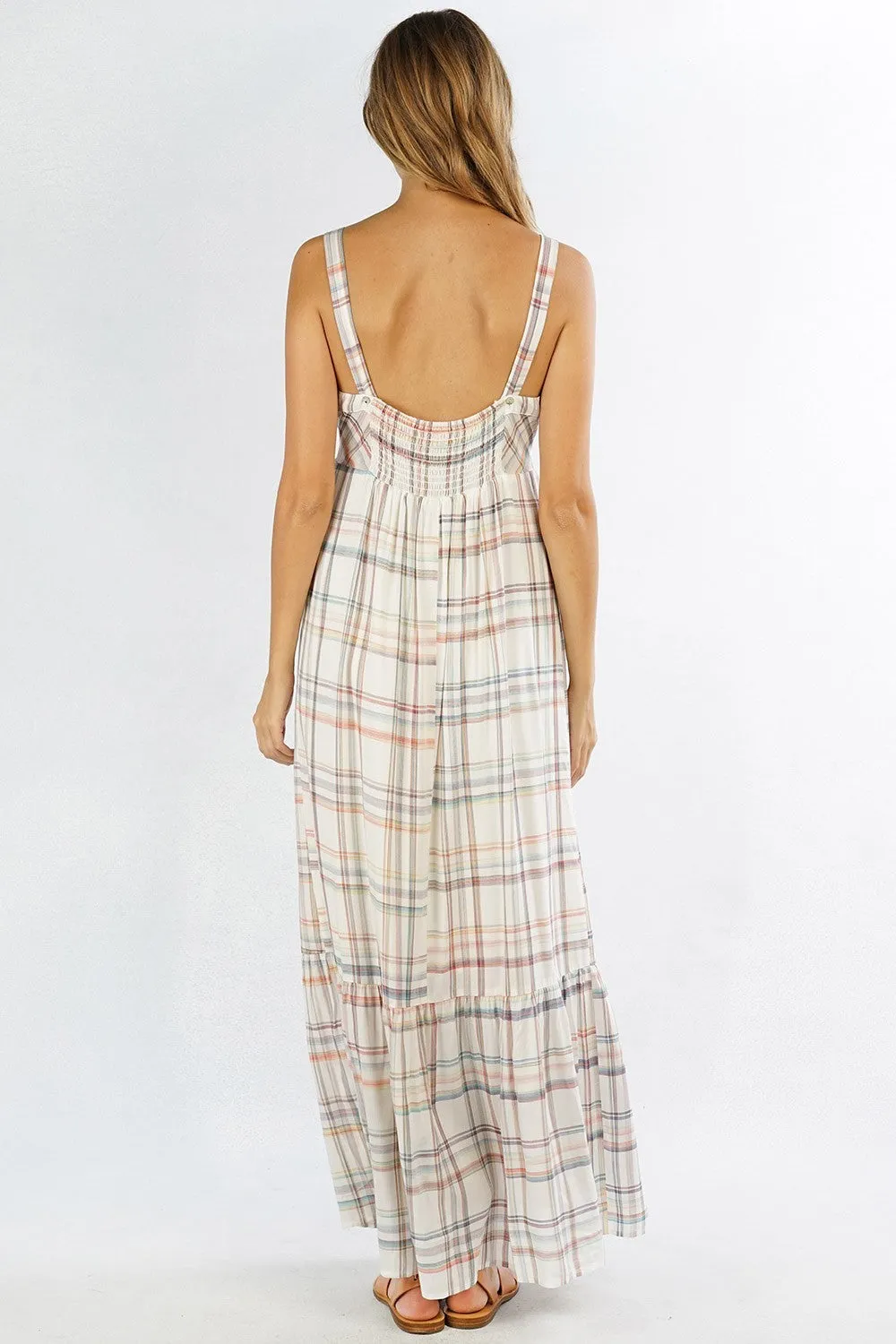 Yarn-Dye Rainbow Plaid Sleeveless Maxi Dress